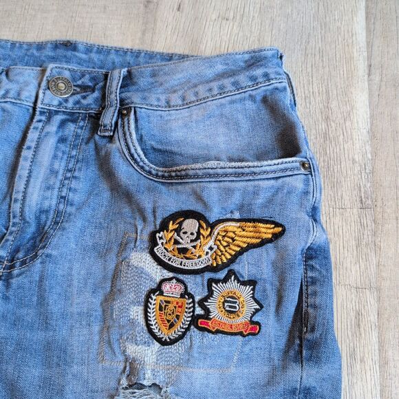 Mens Buffalo Davie Bitton Slim Stretch Skull Worn & Repaired Distressed Jeans 32 - Picture 6 of 11